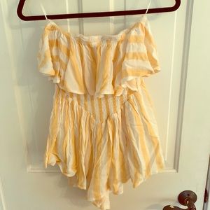 YELLOW AND WHITE STRIPES ROMPER